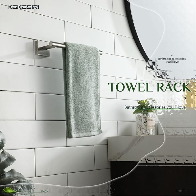 KOKOSIRI Towel Holder Brushed Nickel Bathroom Accessory Hand Towel Bars Wall Mounted Kitchen Cabinet Paper Holder Stainless Steel, B3008BR