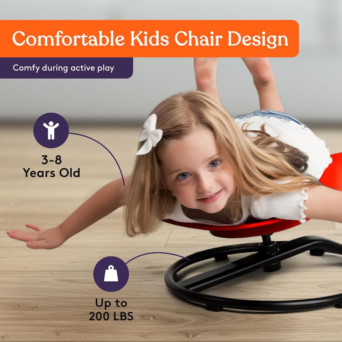 Special Supplies Smile Spinning Chair for Kids- Versatile Kids Sit and Spin Sensory Chair for Training Body Coordination for Playroom, Bedroom, or Nursery (Red)