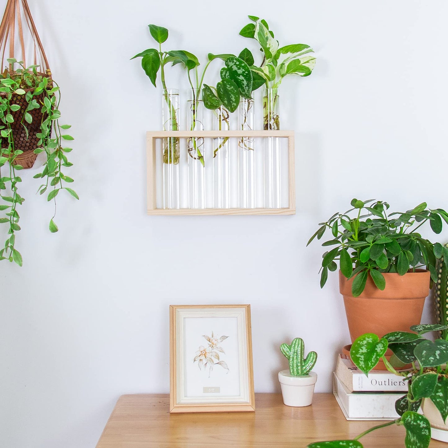 Propagation Station, Plants Terrarium, Plants Lover Gifts for Women,Plant Cutting Holder Home décor,Gifts for Women,House Warming New Home-5 Tubes-Beige