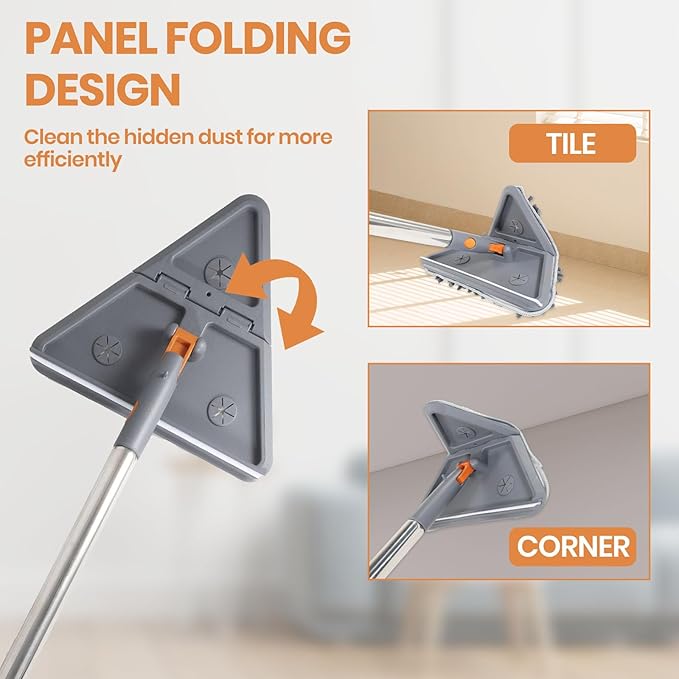 85'' Wall Mop and Baseboard Cleaner Tool with Handle 2-in-1 Wall Cleaner Mop with Triangle & Square Heads, 8pcs Reusable Pads for Cleaning, Ceiling, Wall, Floor, Shower