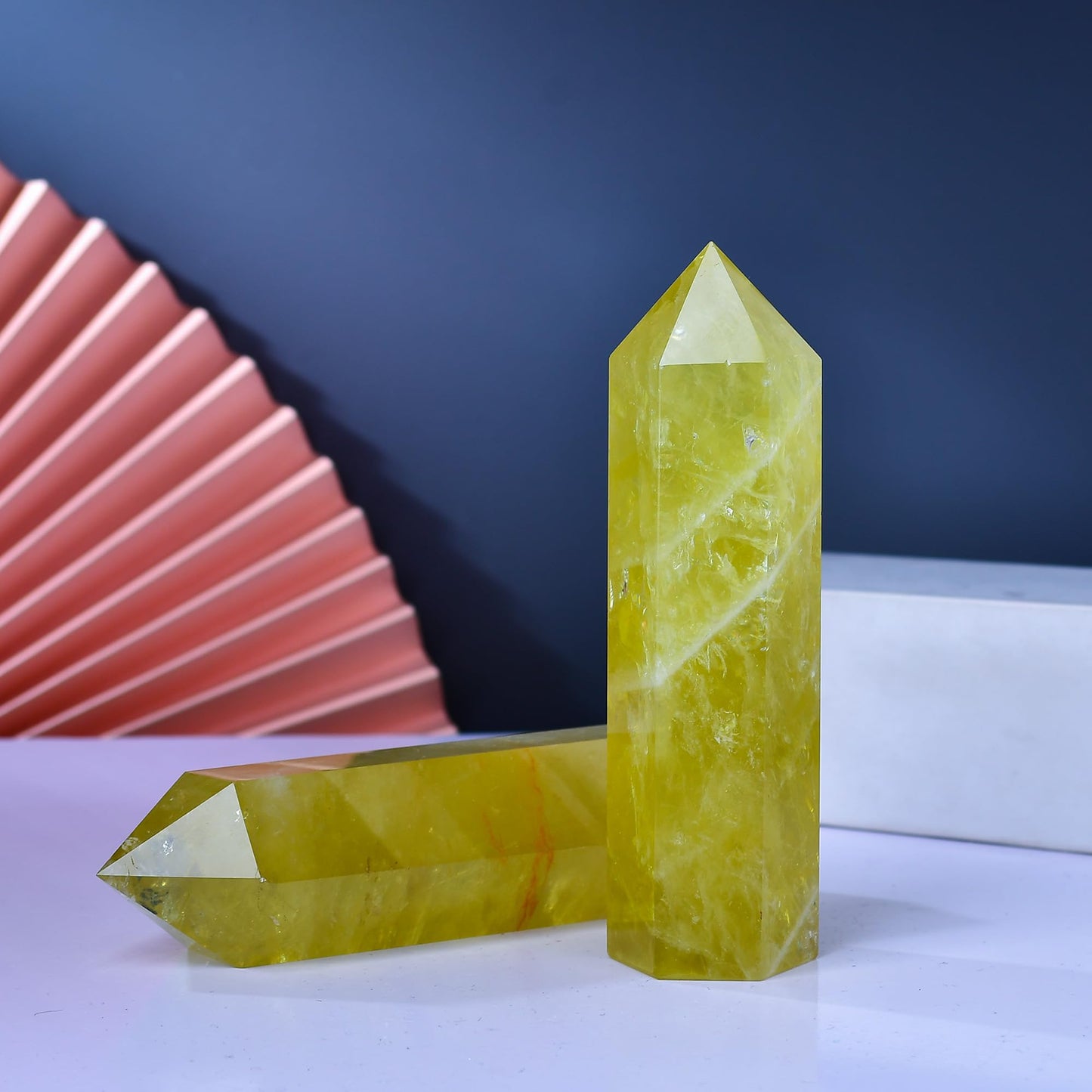 WUYOUSHI Large Citrine Healing Crystal Towers 5.9" -6.1" Natural Crystal Wand 6 Faceted Chakra Crystal Point Reiki Meditation Therapy Home Decoration Gift (1-1.2lb)