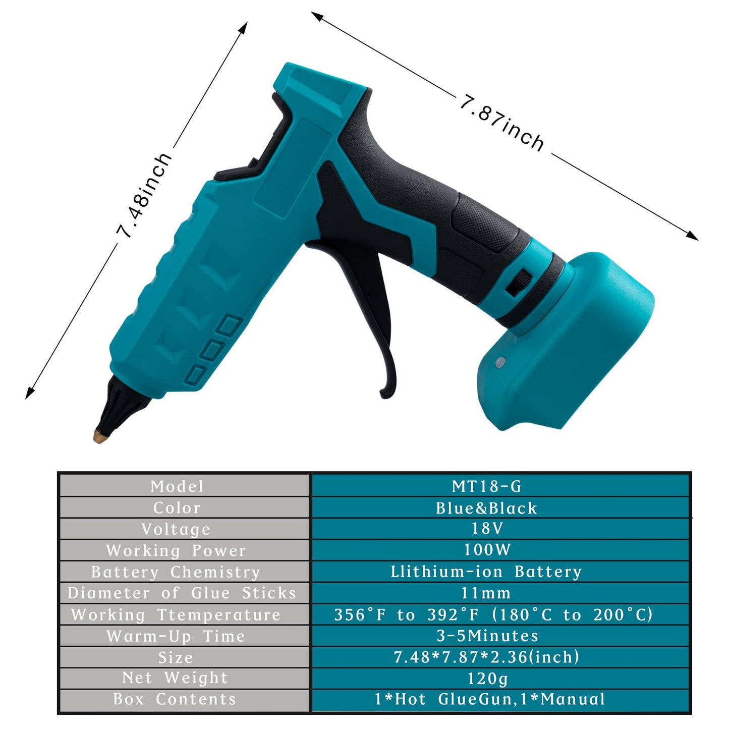 100W Cordless Hot Glue Gun Compatible with Makita 18V Battery (Tool Only) High Temp Electric Power Glue Gun with 20PCS Full Size Glue Sticks for Arts Crafts DIY Festival Decor School Home Repair