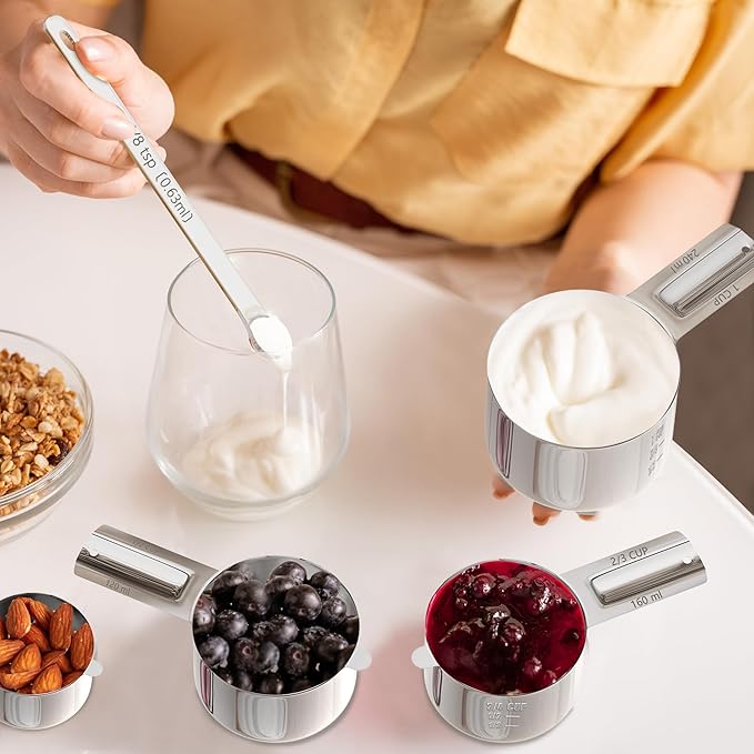 Stainless Steel Measuring Cups & Spoons Set for Cooking and Baking, Nesting Measuring Cups Measuring Spoons for Measuring Dry or Liquid Ingredients, Kitchen Gadgets, 11Pack