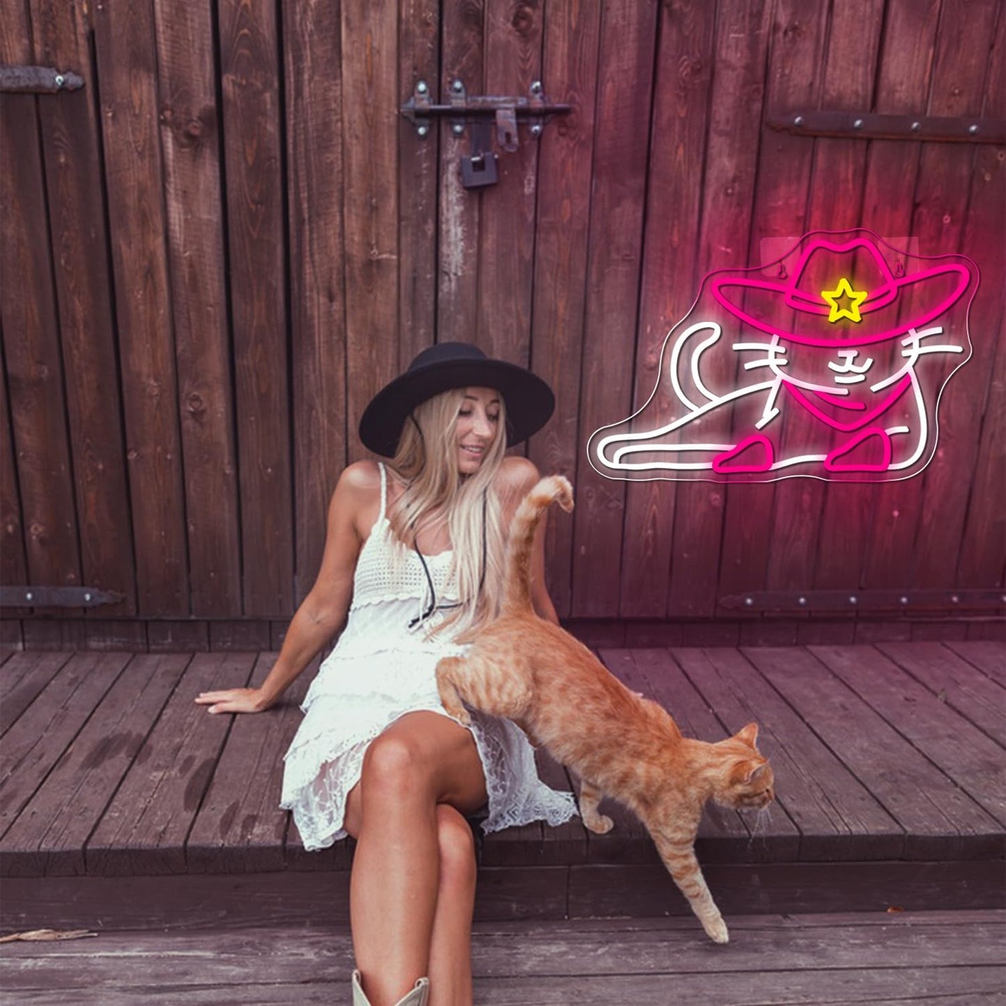 WLHOPE Cowboy Cat Neon Signs for Wall Decor Western Cute Cat LED Lights Decorations for Bar Party Bedroom Club Living Room,Best Gift for Teens