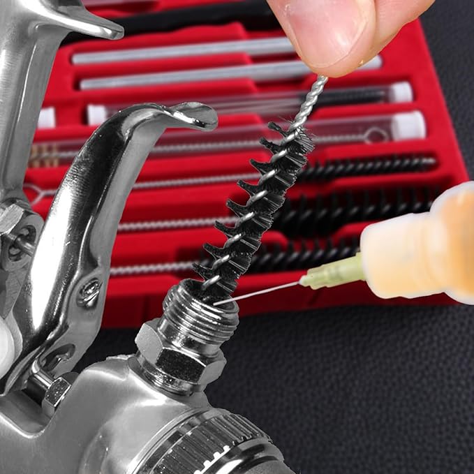 23 Pcs Air Spray Gun Cleaning Kit, Automotive Use Airbrush Cleaning Kit for Cleaning HVLP Paint Gun Airbrush Nozzles, Multi-Purpose Airbrush Set with Nylon Brush Mini Brush Needle and Bottle
