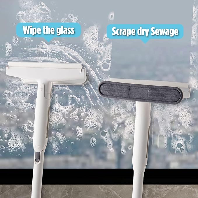 Professional Window Cleaner - Glass and Glass Surface Cleaner - Window Cleaning Squeegee Kit - Window Vacuum Cleaner Squeegee Includes Microfiber Cleaning Cloth, Blade and Sponge Head