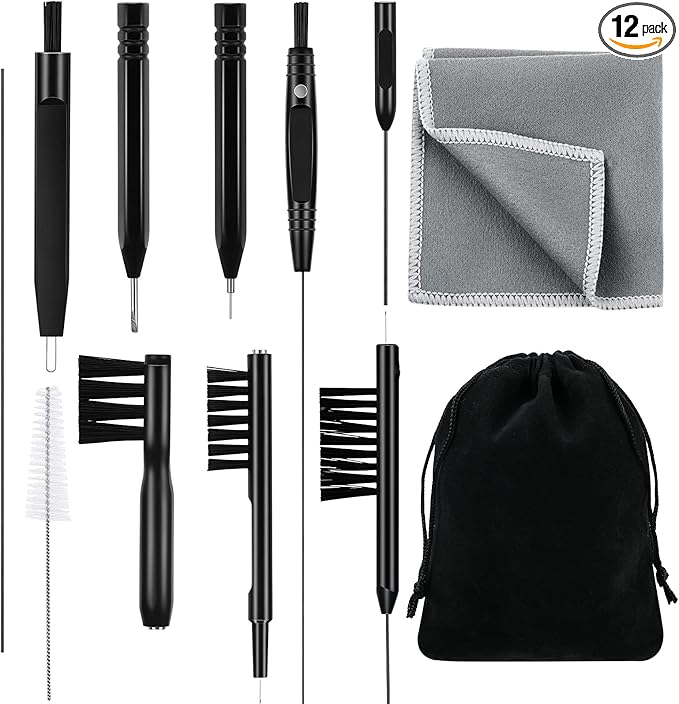 Patelai 12 Pieces Hearing Aid Cleaning Kit Multi Functional Hearing Aid Brush Cleaning Tools for Earbuds, Headphones, Amplifiers with Wax Loop and Magnet Set with Bag, Gifts for Relatives
