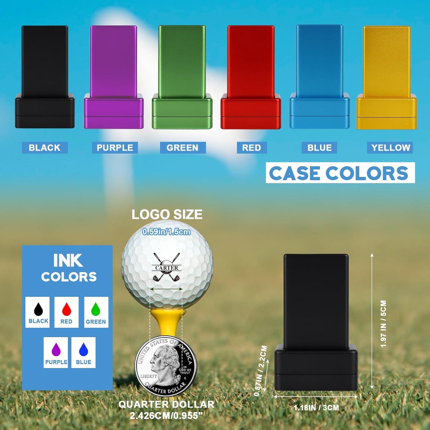 Personalized Golf Ball Stamp, Custom Golf Ball Marker with Name Monogram Logo, Self-Inking Waterproof Ink Stamper, Reusable Golf Accessories, Customized DIY Gift for Golfers Birthday Wedding