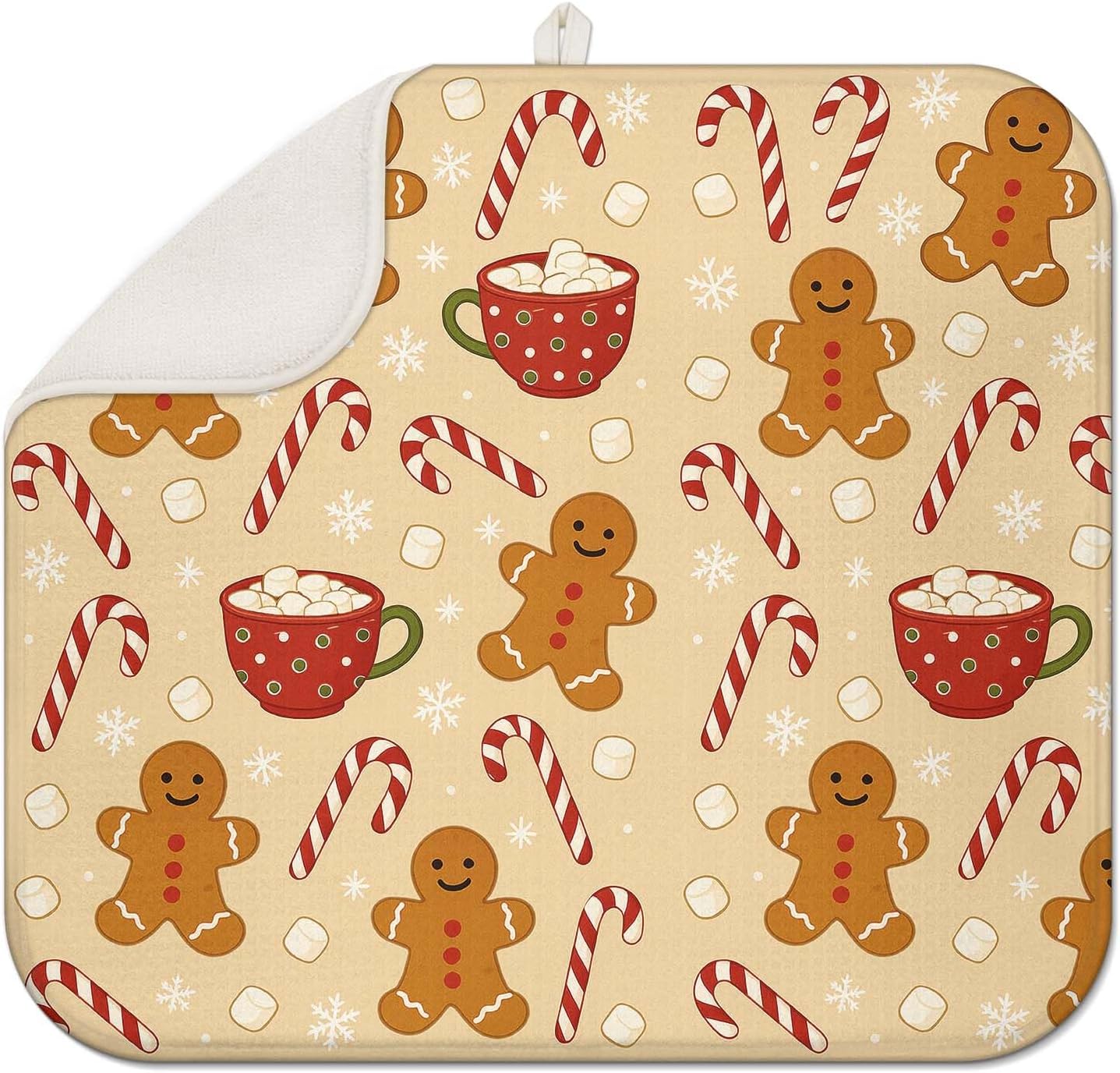 Christmas Drying Mat for Kitchen Counter 16" X 18" Gingerbread Dish Drying Mat for Kitchen Decor Xmas Drying Mats For Home Counter Drying Mats For Dishes Dish Mat Drying Mat