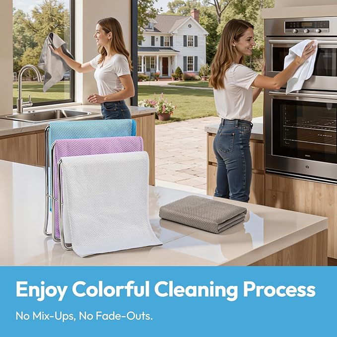 Nanoscale Microfiber Cleaning Cloth - Micro Fiber Cloth for Cleaning Rags - Clean for Glass Window, Car, Kitchen, Stainless Steel, 6pcs