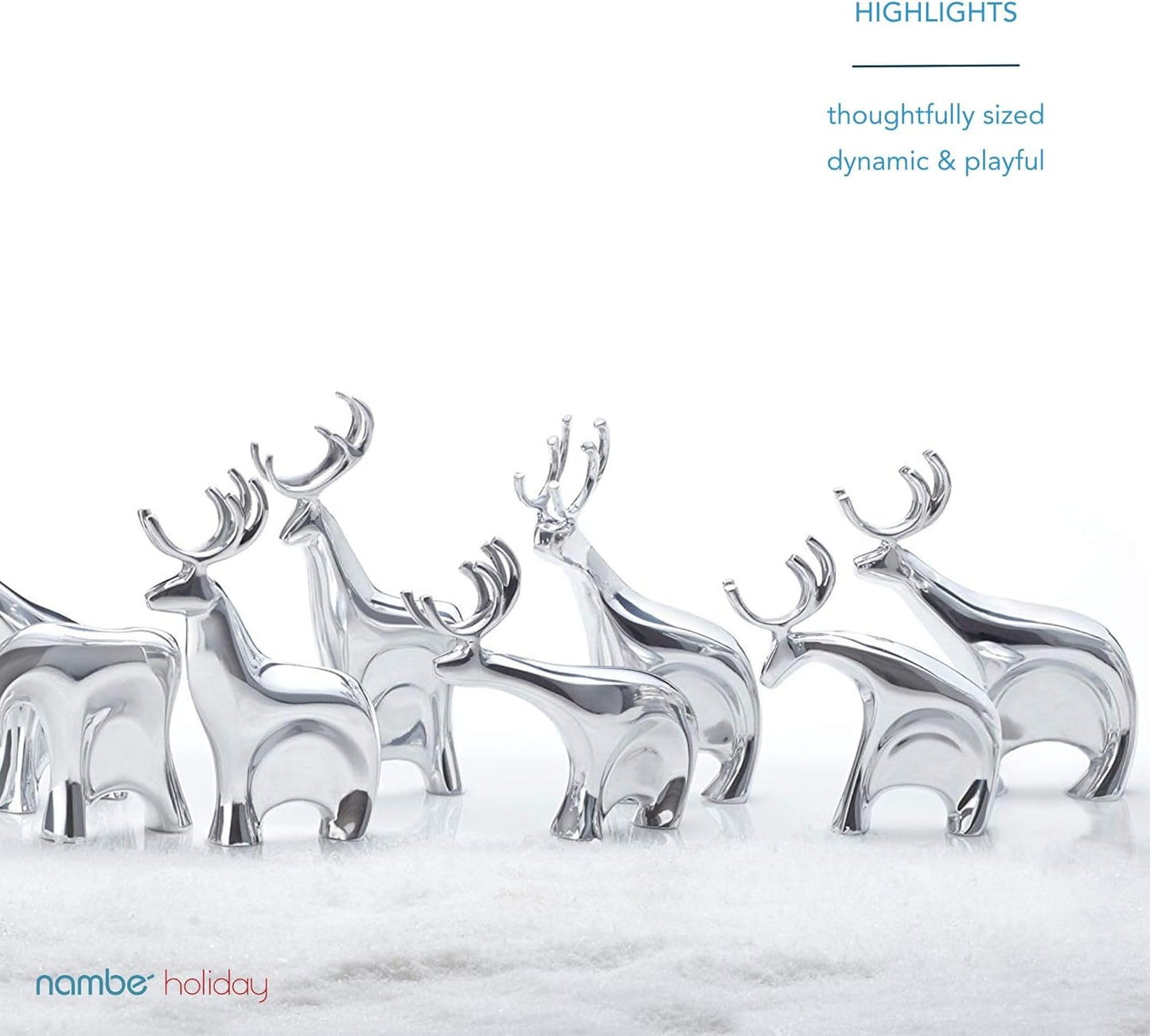 Nambé Miniature Dasher Reindeer Set – Trio of Sculpted Collectible Figurines, Santa’s Sleigh Team Holiday Display, Elegant Alloy Christmas Decorations for Tabletop or Shelf, 3.25–4.75" Tall