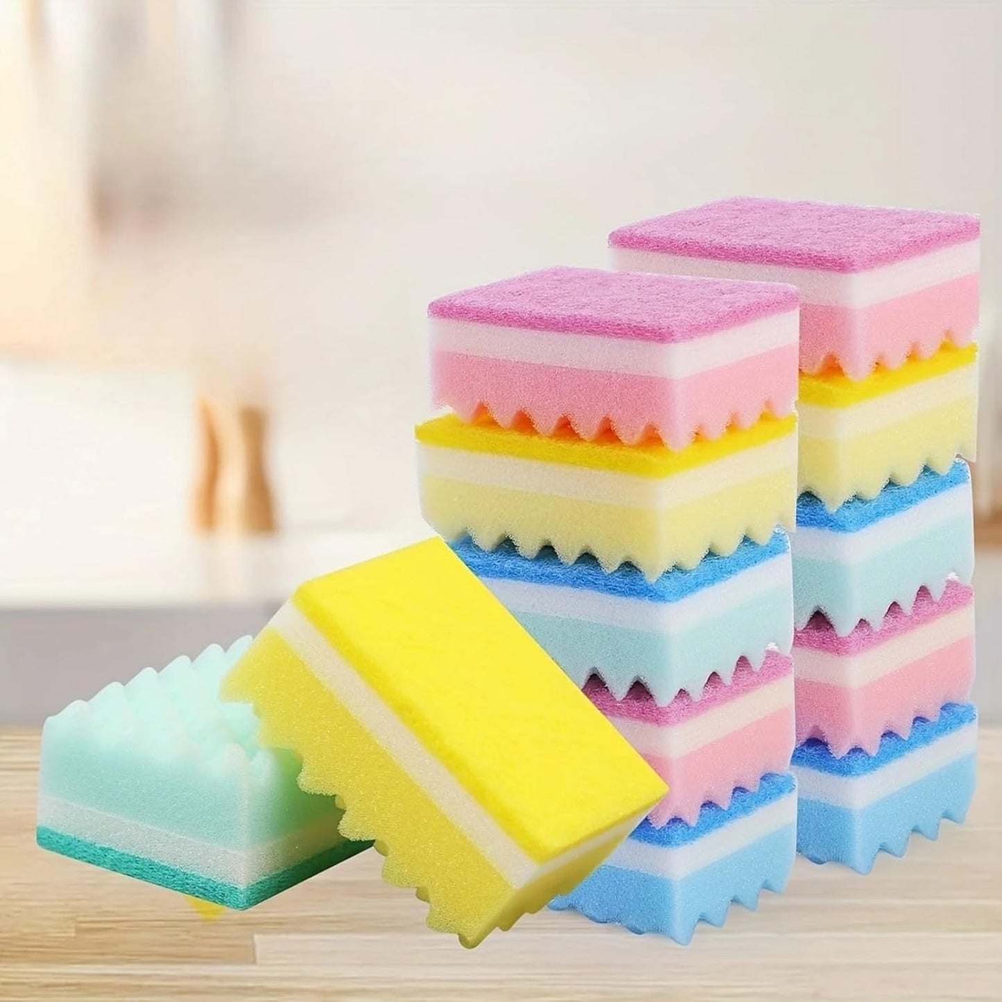 Non-Scratch Cellulose Scrub Sponge,Multipurpose Cleaning Scrubber, Dual-Sided Dishwashing Sponge for Kitchen (Blue & Green, Rectangle 4pcs)