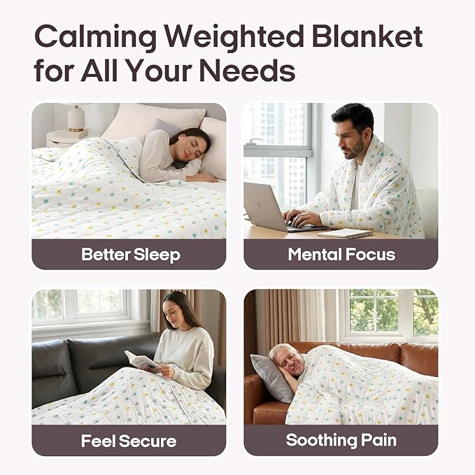ZonLi Weighted Blanket for Adults (100% Cotton, 60"x80", 17lbs, Queen Size Small Tree Print) High Breathability Heavy Blanket, Soft Material with Premium Glass Beads, All-Season, Easy Care