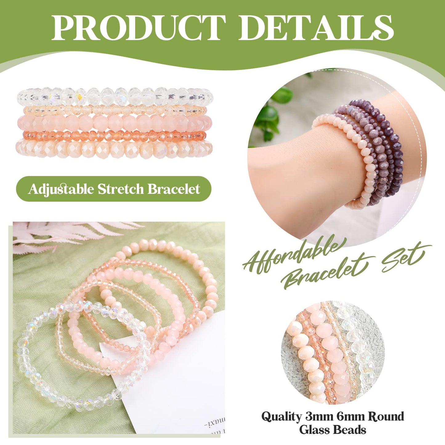Junkin 60 Pcs Crystal Beaded Bracelets Bulk for Women Bohemian Multi Layer Stacking Statement Stretchy Strand Crystal Bead Bracelets Versatile Slip on Shiny(Shiny Color)