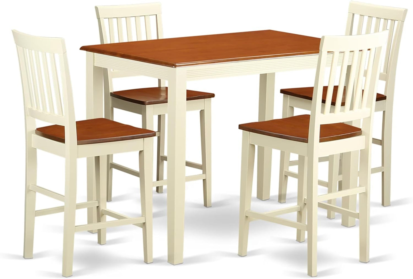 East West Furniture YAVN5-WHI-W 5 Piece Kitchen Counter Set Includes a Rectangle Dining Room Table and 4 Dining Chairs, 30x48 Inch, Buttermilk & Cherry