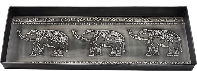 HF by LT Elephants Pattern Metal Boot Tray, 30 x 13 inches, Antique Zinc Finish