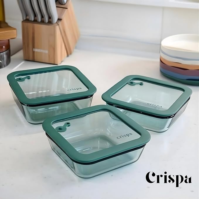 Crispa Teal Glass Food Storage Containers with Silicone Glass Lids, 8-Piece Set Meal Prep - 2x 40oz & 2x 20oz, 100% Plastic-Free Leakproof Airtight, Freezer Oven Microwave Safe
