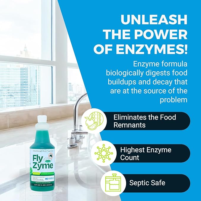 Kinzua Environmental Fly-Zyme, Highly Concentrated Enzyme Drain Cleaner for Pipes & Fruit Flies, Citronella Scented Organic Waste Degrader & Odor Neutralizer, 32 fl oz, Pack of 2