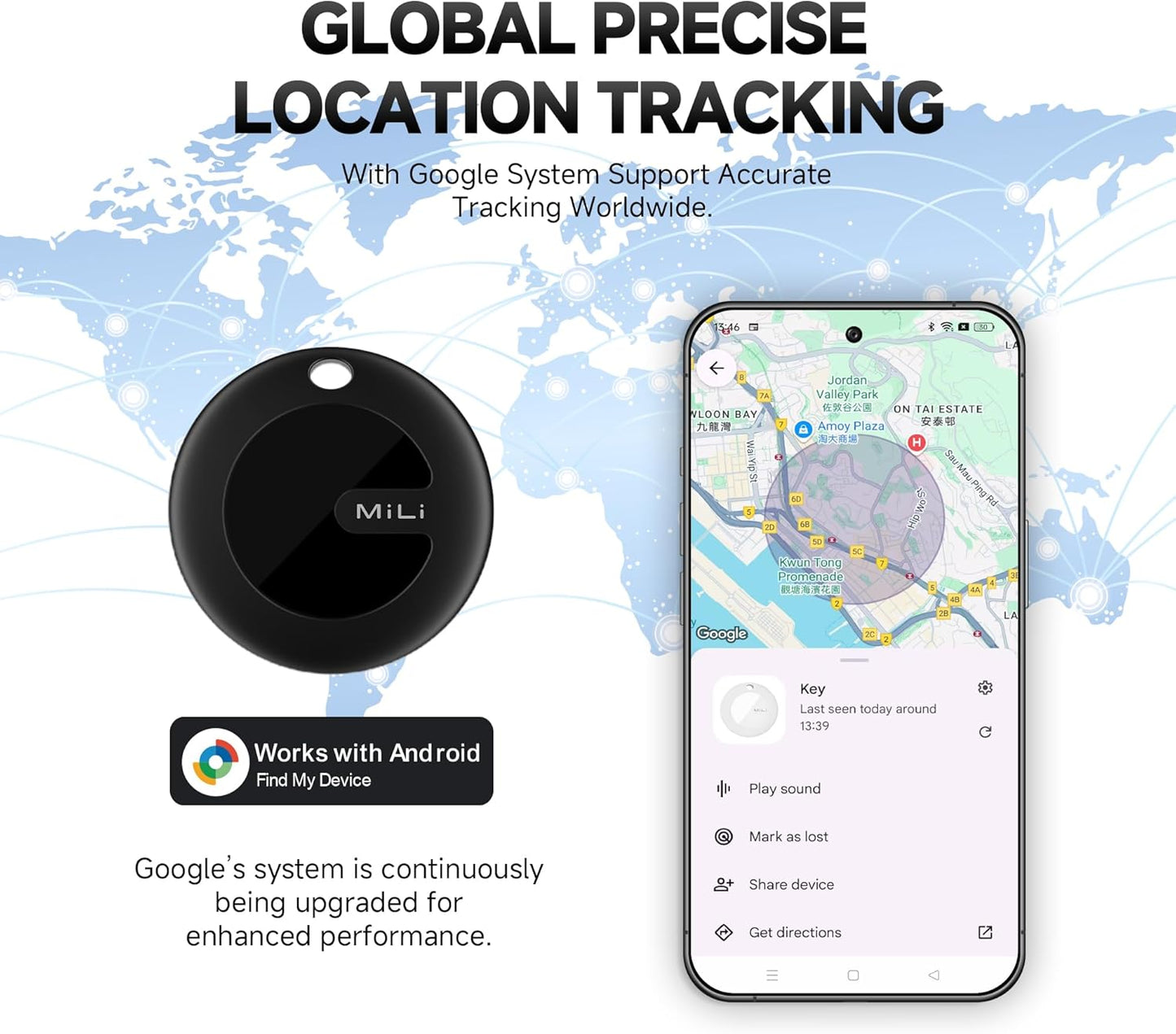 MiLi MiTag Bluetooth Tracker for Android, Google Certified Key Finder/Luggage Tracker/Item Locator, Smart Tracking Tag for Google Find My Device (Find Hub) App, 4 Pack