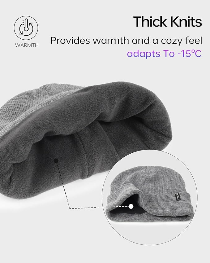 Zylioo Oversize Beanie Hats, XXL Big Size Ribbed Knit Cuffed Winter Hat for Cold Weather, Warm Skull Watch Cap