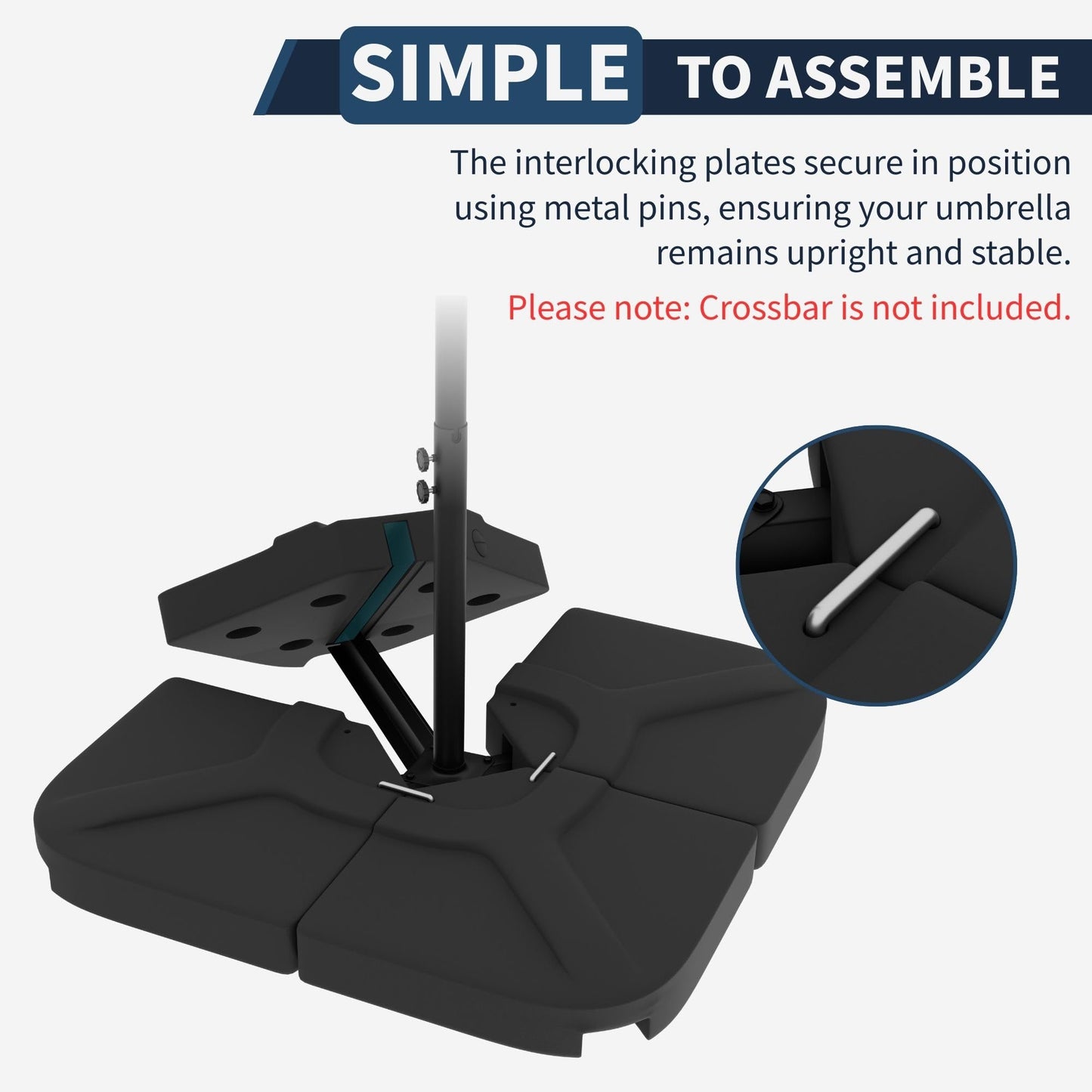 Kingdura 4-Piece 230LBS Cantilever Offset Patio Umbrella Base, Heavy Duty Weights Square Stand Base Water or Sand Refillable Plate Set with 4 Lock Pins for Garden Backyard Poolside, Black