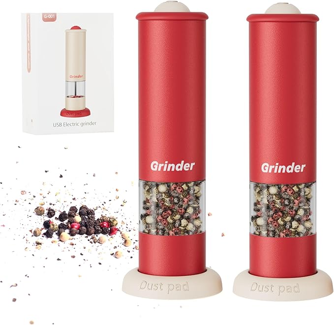 Christmas Gift/Deal Electric Salt and Pepper Grinder Set, USB Rechargeable Adjustable Coarseness Automatic Salt Pepper Mill Shakers/Grinder Kitchen Spice Mill, Home Chefs Idea for House Warming
