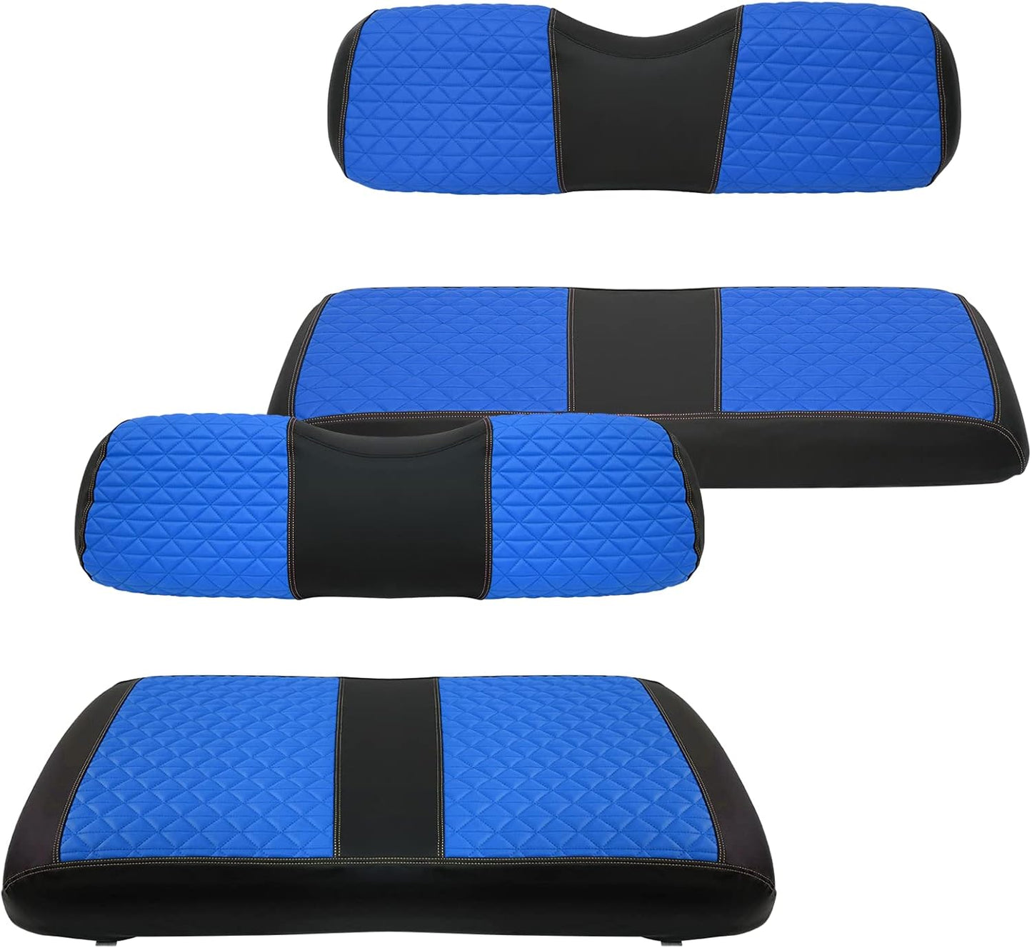 XUANYUDG0769 Golf Cart Front and Rear Seat Covers for EZGO TXT/RXV Club Car DS/Precedent Yamaha G29, Vinyl Leather Made/Adjustable Straps and Retractable Buckle/No Stapler Required,4PCS