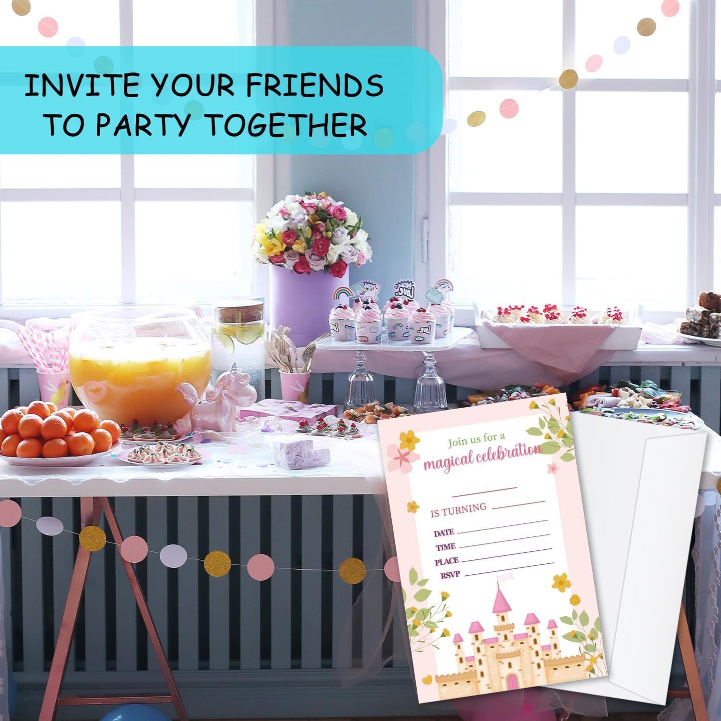 Magical Birthday Invitations, Princess Castle Party Invitations, 20 Double-Sided Fill In Invitation with Envelopes for Teen Boys Girls, Invitations Cards for Birthday Party Decorations Favor - 12