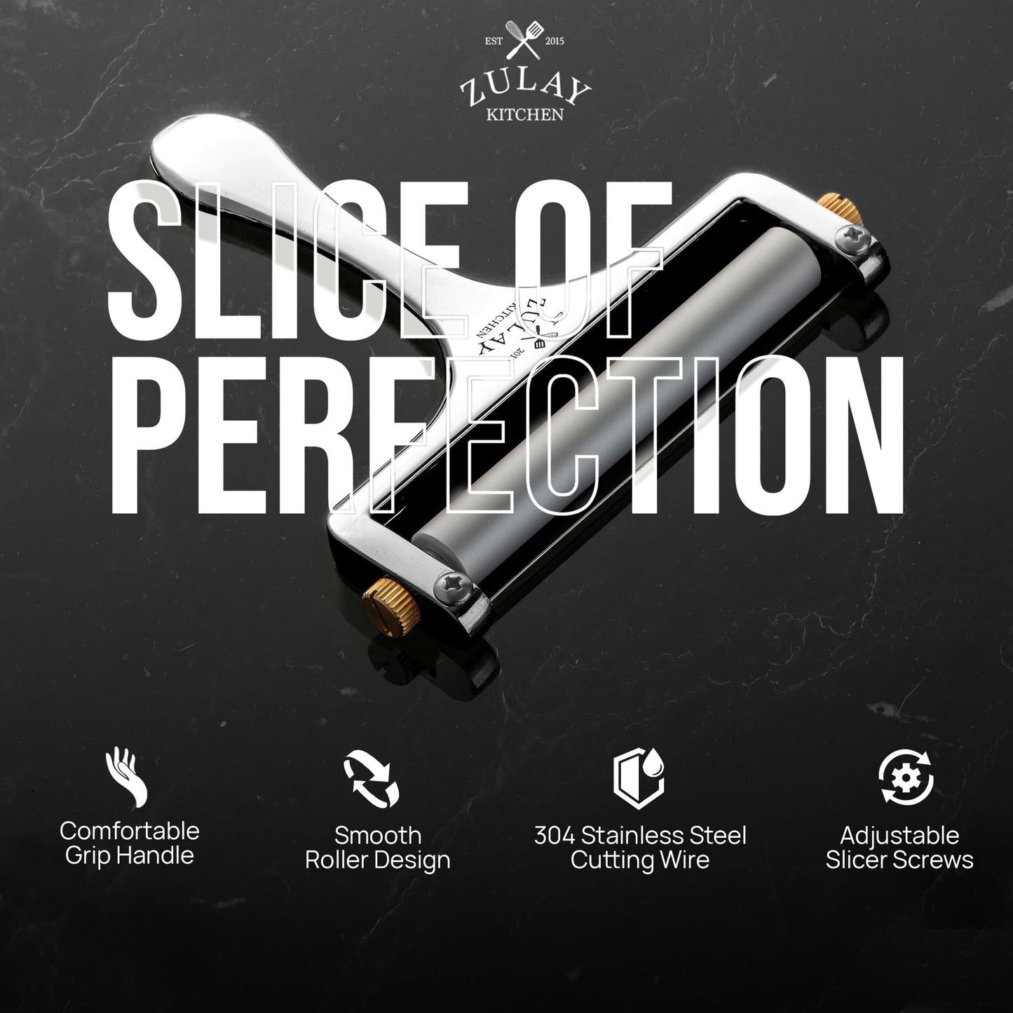 Zulay Kitchen Stainless Steel Wire Cheese Slicer - Adjustable Hand Held Cheese Cutter with 2 Extra Wires - Premium Cheese Shaver for Mozzarella, Cheddar, Gruyere - Cheese Cutter with Wire (Silver)