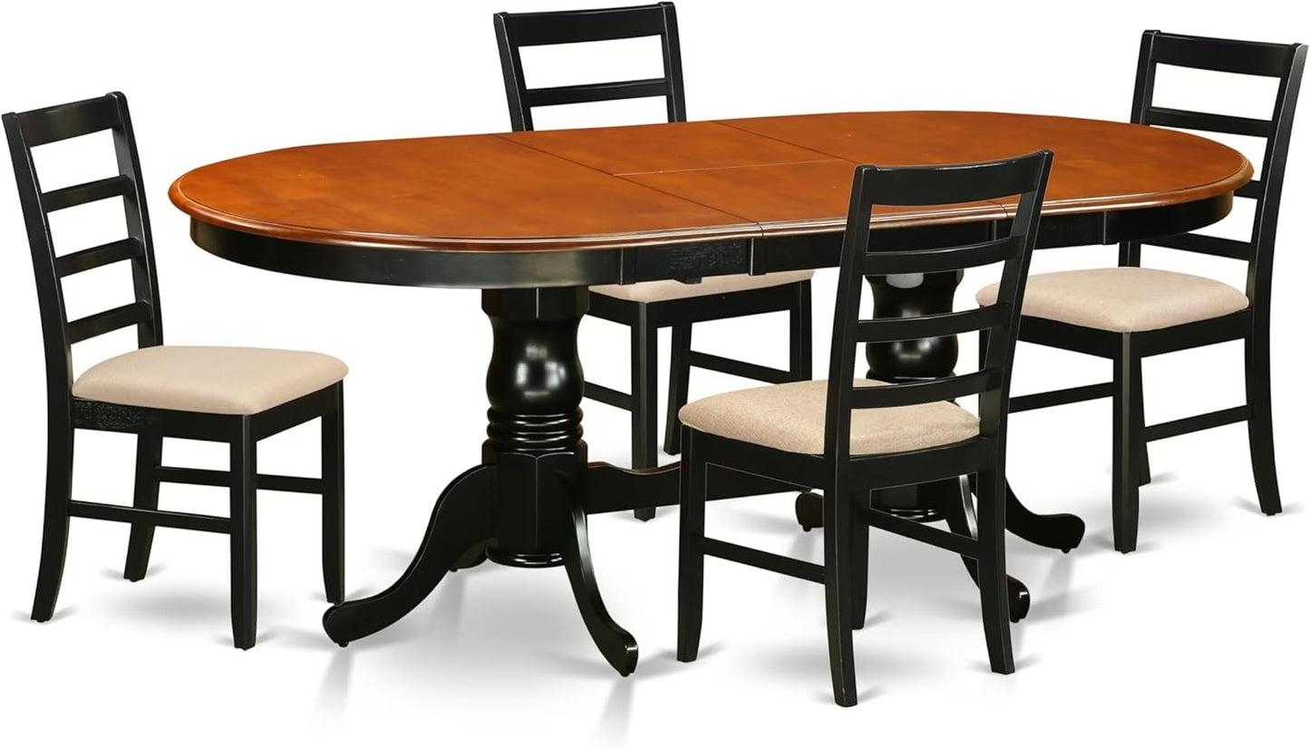 East West Furniture PLPF5-BCH-C 5 Piece Kitchen Table Set for 4 Includes an Oval Dining Room Table with Butterfly Leaf and 4 Linen Fabric Upholstered Chairs, 42x78 Inch, Black & Cherry