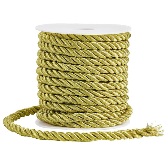 SOFPLATE 11 Yards/10M 8mm Twisted Cord Gold Decorative Rope Thick Polyester 3-Ply Silk Twine String Twist Graduation Honor Cords Braided Cording for Home Decor Costume Bag Upholstery Curtain Tieback