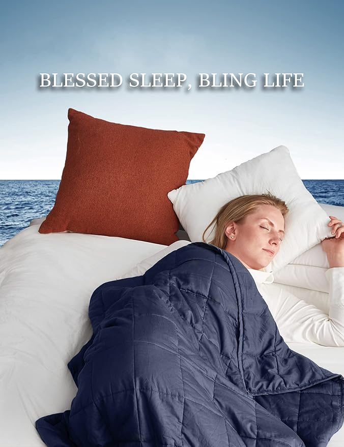 BB BLINBLIN Weighted Blanket for Cool & Restful Sleep, Premium Soft Material and Glass Beads (Navy Blue, 48''x72'' 15lbs), Suit for Adult(~140lb) Use on Twin/Full Bed