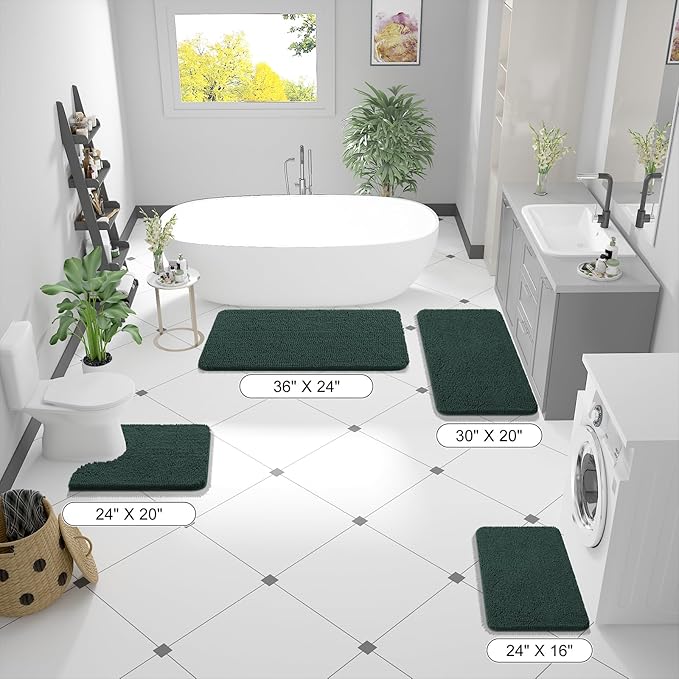 OLANLY Bathroom Rugs 70x46, Extra Soft Absorbent Chenille Bath Rugs, Rubber Backing Quick Dry, Machine Washable Bath Mats for Bathroom Floor, Tub and Shower, Home Decor Accessories, Blackish Green