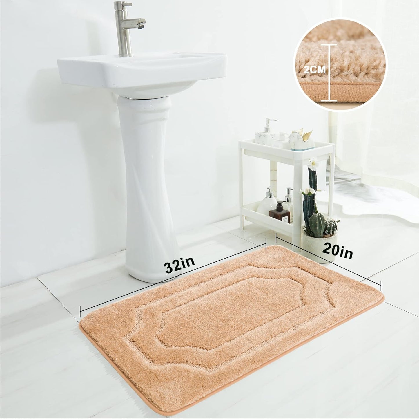 BEQHAUSE-Bathroom-Rug-Non Slip-Bath Mat-Soft and Absorbent-Shower Mat-Polyester Bath Mats for Bathroom Machine Washable Bath Rugs Beige Bathrooms Rug for Shower Sink Bathtub, 20" x32”