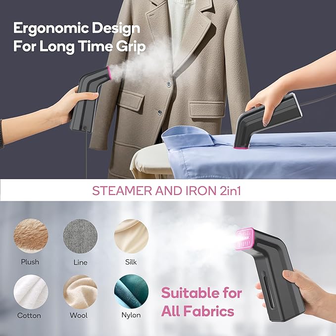 Travel steamer for clothes,100V-240V dual voltage steamer & iron 2 in 1,integrated 170ml tank 25s fast heat-up,1.2lbs portable fabric iron,handheld steaming wrinkles remover for garments(Panda colors)