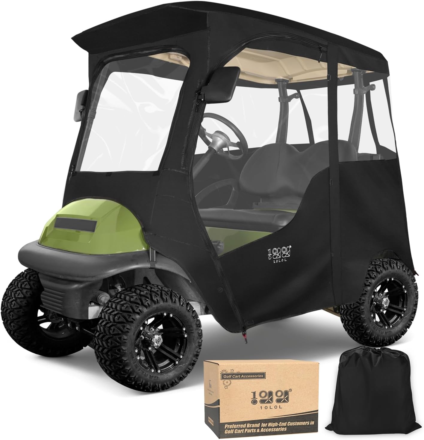 10L0L Deluxe 2 Passenger Enclosure for Club Car Precedent, Onward & Tempo Golf Cart, 4-Sided Clear PVC Window Rain Cover with Zipper Entry