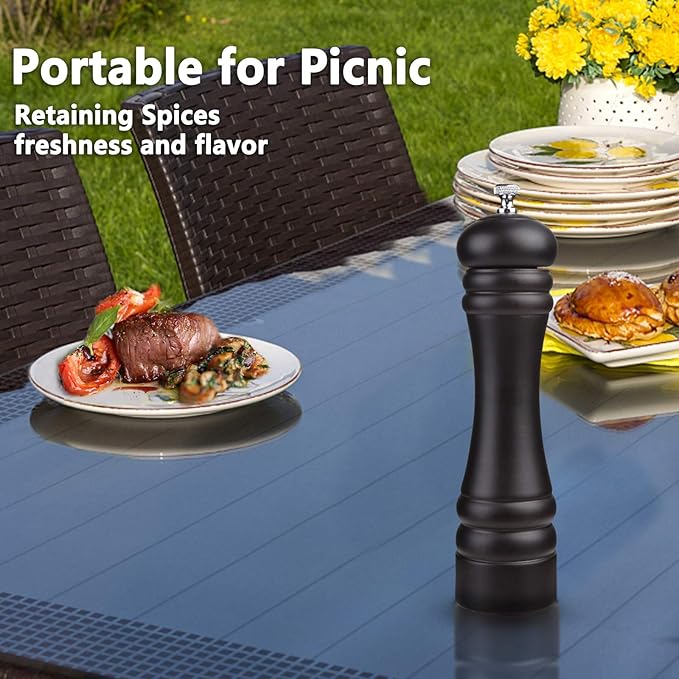 Pepper Mill Black Pepper Grinder Mill Wood Refillable Stainless Steel Mechanism Adjustable Coarseness