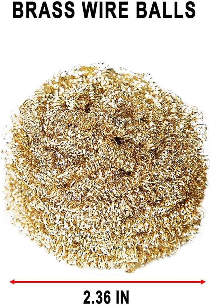 6PCS Brass Kitchen Cleaner, Scrubbing Scour Copper Scrubber Non Scratch Dishes Scrubber Kitchen Steel Wool Easy Scouring Scrubbing Brush Pot Pan Oven Washing Ball Golden Copper Scrubber