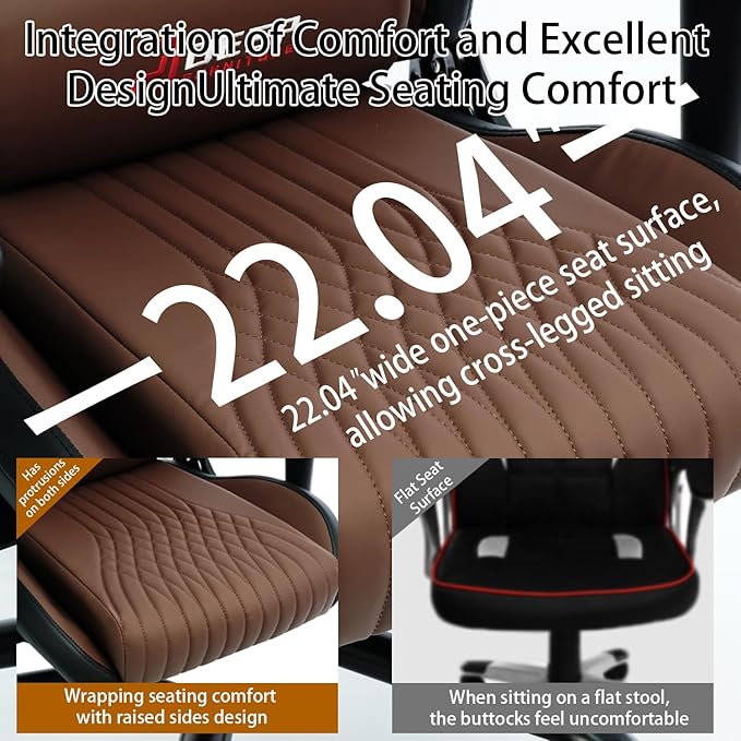 Video Game Chair Ergonomic Comfortable Gaming Office Chair Height-Adjustable with a 360° Swivel Base and Headrest(1002-Brown)