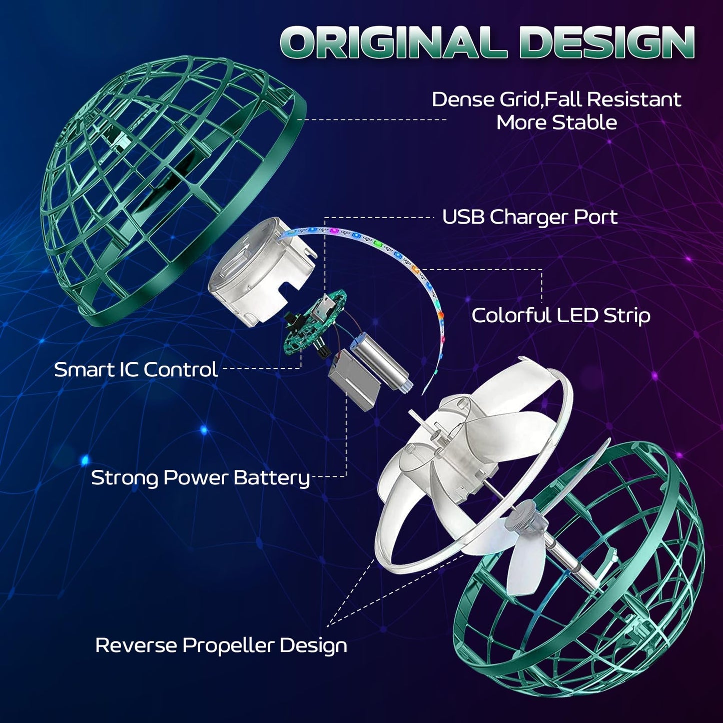 2026 Flying Orb Ball Toy - Christmas Cool Novelty Gift Hover Ball Galaxy Boomerang Hand Drone Magic Floating Ball Orbit Mini Outdoor Fidget Toy Stocking Stuffer for Kids Boys Girls Teens - (Green)