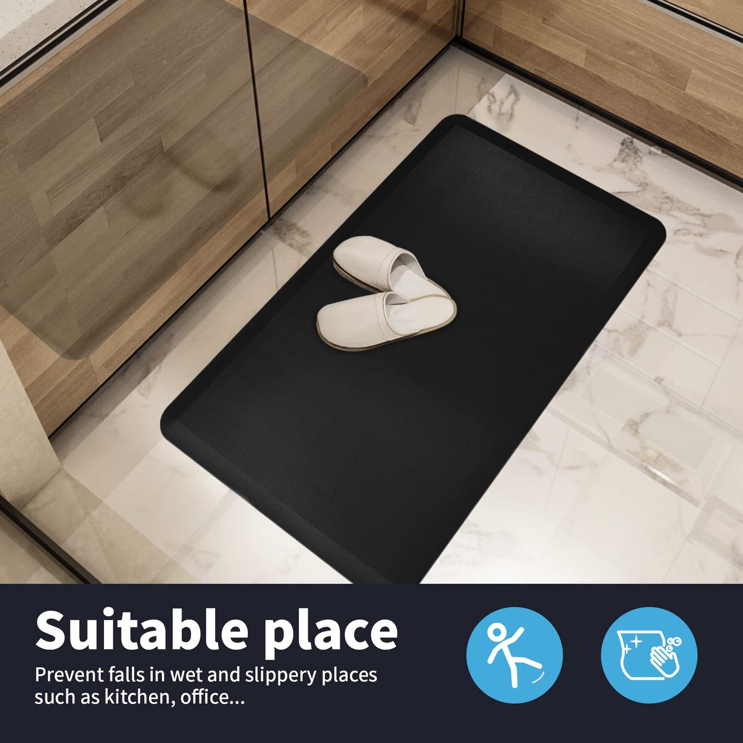Art3d Anti Fatigue Mat - 1/2 Inch Cushioned Kitchen Mat -Comfort & Non Slip Cushion for Standing Desk, Office or Garage Floor (17.3"x28", Black)