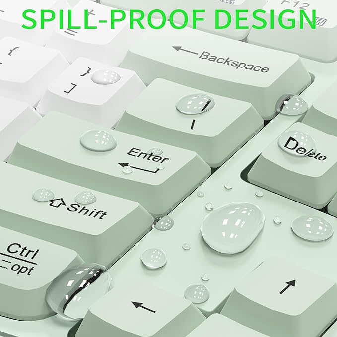 Wireless Keyboard and Mouse Combo,2.4G Full Size Wave Keys Ergonomic Keyboard with Wrist Rest for Natural Typing, 3 DPI Adjustable Ergonomic Mouse for Computer/Laptop/Windows/Mac (Avocado Green-B)