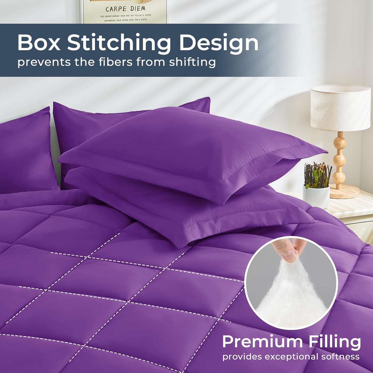 HEVUMYI Purple Twin-XL Comforter Set - 5-Piece All Season Bed in a Bag Twin-XL, Ultra Soft Bedding Set with Comforter, Flat Sheet, Fitted Sheet, Pillowcases, Pillow Shams