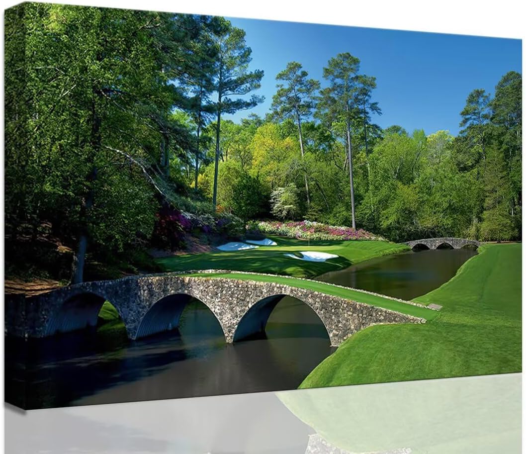 chenchenArt Augusta National Golf Course Wall Art - Augusta Golf Course 12th Hole Wall Art for Living Room Bedroom Bathroom Home Decorations Golf Art Canvas Prints Framed Ready to Hang(18''H x 24''W)