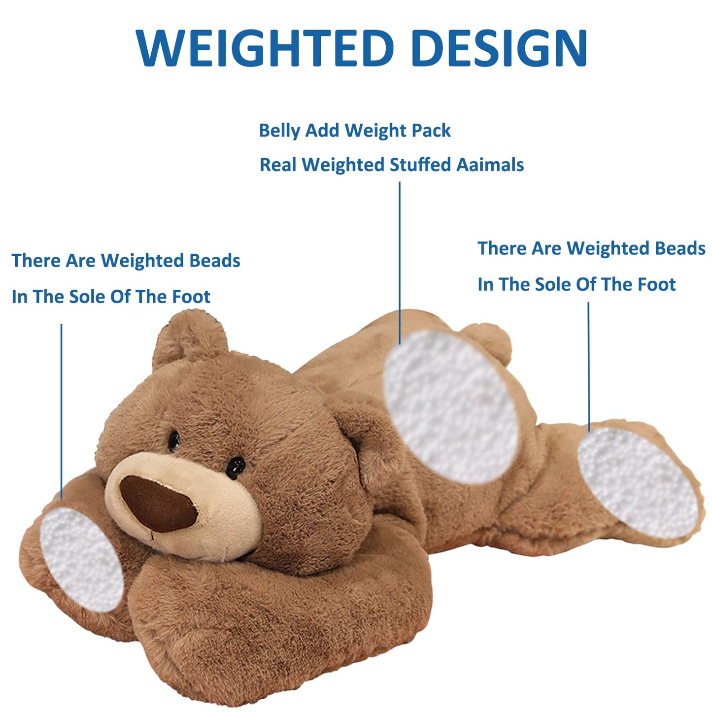 Hronsa Weighted Stuffed Animals, 19.7in 3.3lbs Weighted Bear Stuffed Animal Toy Cute Brown Bear Plush Pillow for Adults Boys Girls