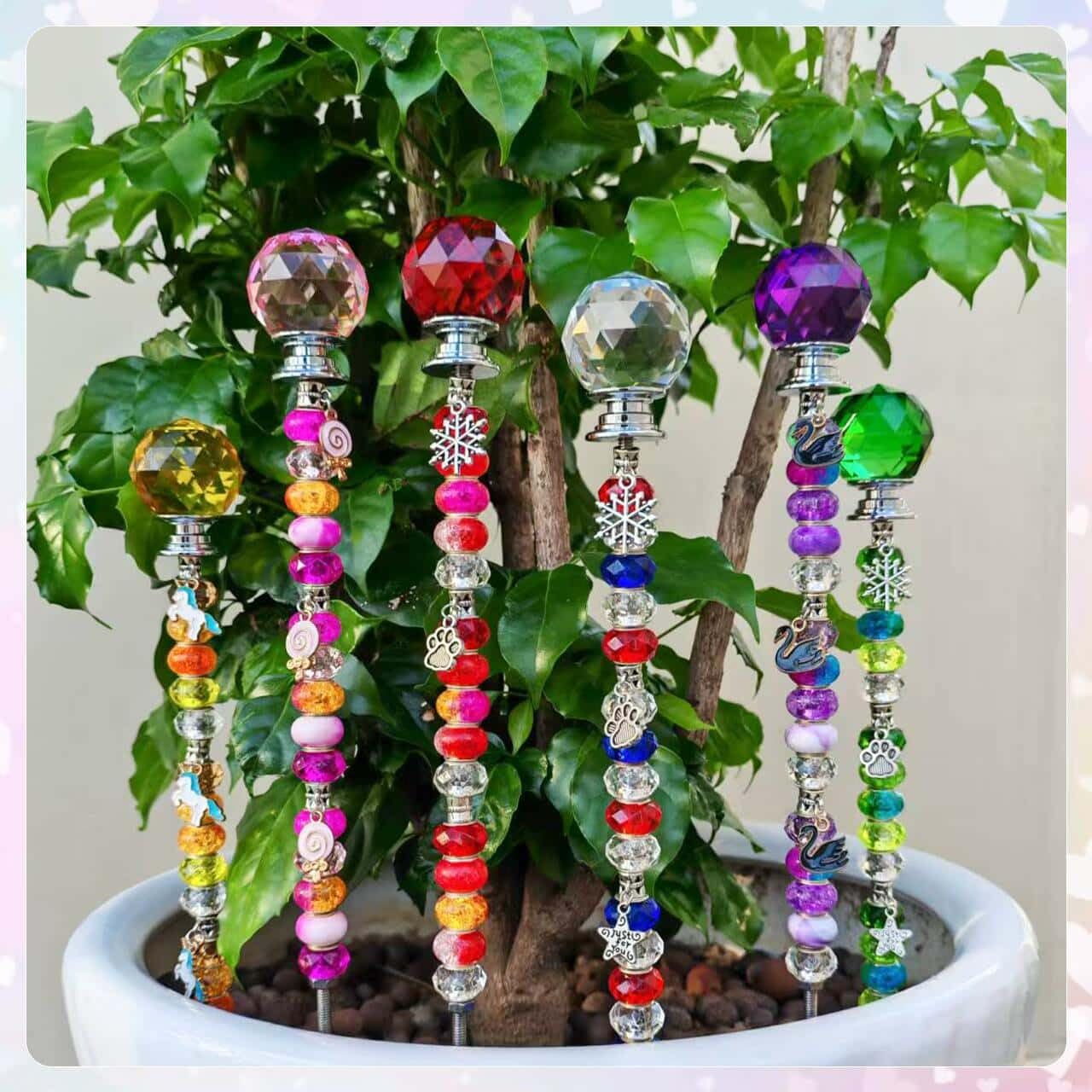 140Pcs DIY Fairy Wand Beaded Garden Stakes Kit Decorative Garden Stakes Beadable Items Fairy Garden Kit for Different Festivals Fairy Garden Accessories Outdoor(Section)