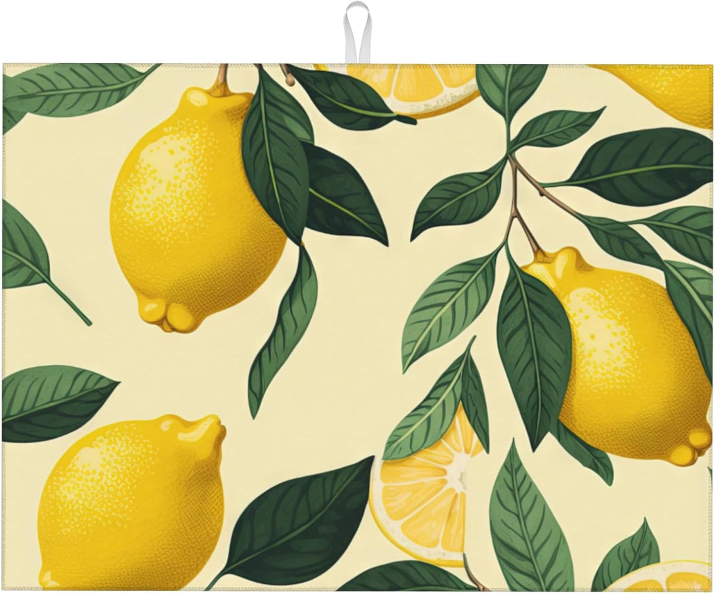 Large Dish Drying Mat for Kitchen Counter,18"X24" Lemons and Green Leaves Absorbent Reversible Microfiber Dish Drying Mat Dish Drainer Mat,Dishes Mat Drying Pad for Kitchen Countertop Coffee Bar