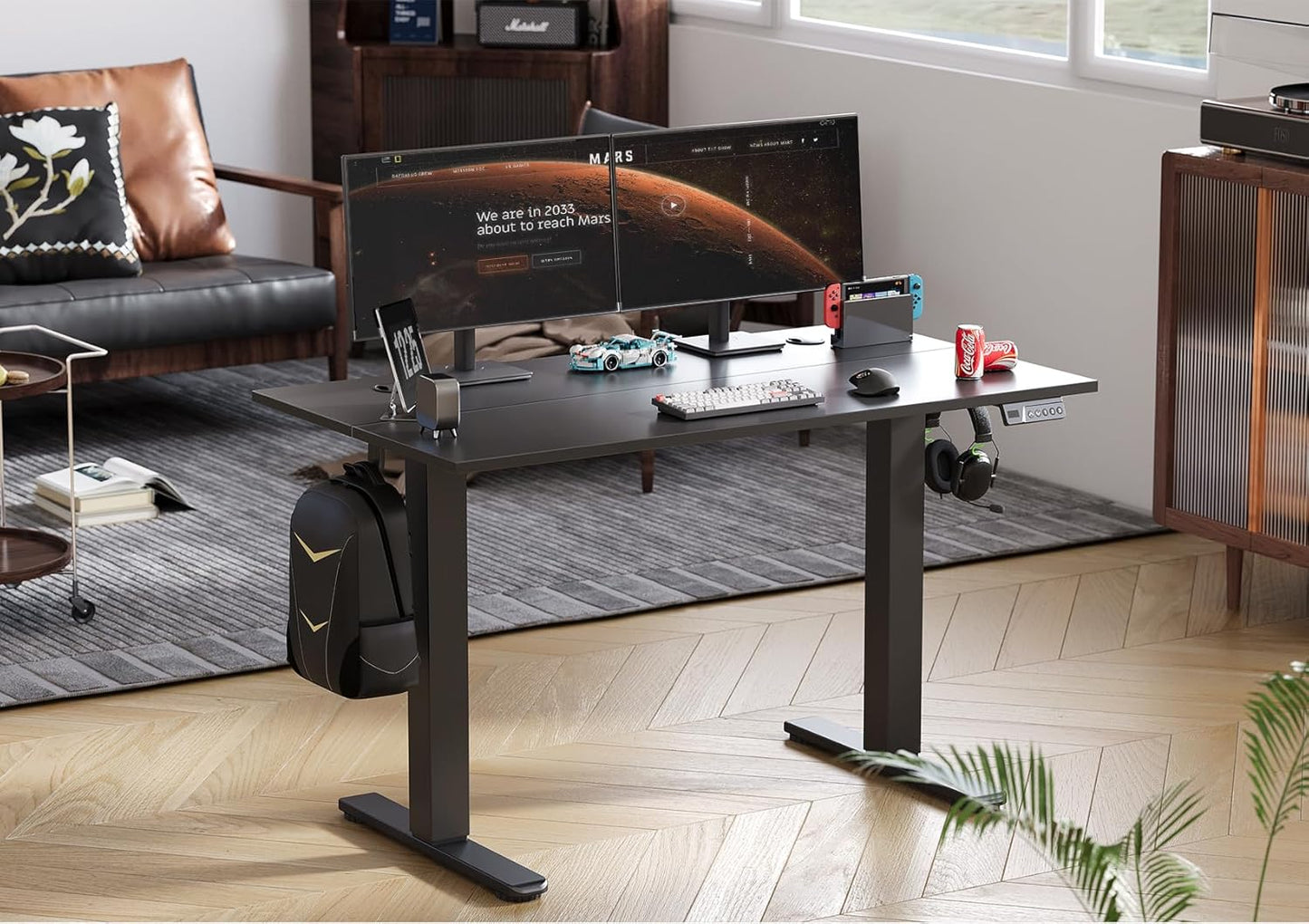 Seang Electric Standing Desk Adjustable Height, 40 x 24 Inch Stand up Desks, 3 Memory Presets & Cable Management Sit Stand Desk for Home Office Computer Workstation, Black Frame/Black Top