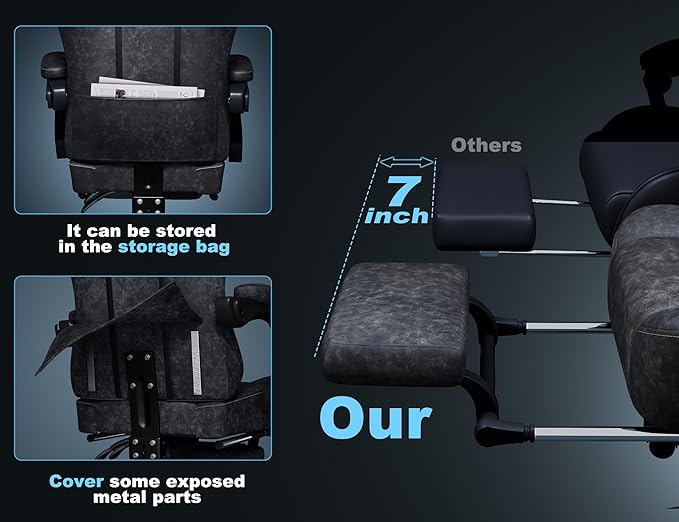 Gaming Chair Breathable Leather with Pocket Spring Cushion,Wide and High Ergonomic Office Chair with Headrest,Computer Gaming Chair with Footrest for Adult and Teen,Grey