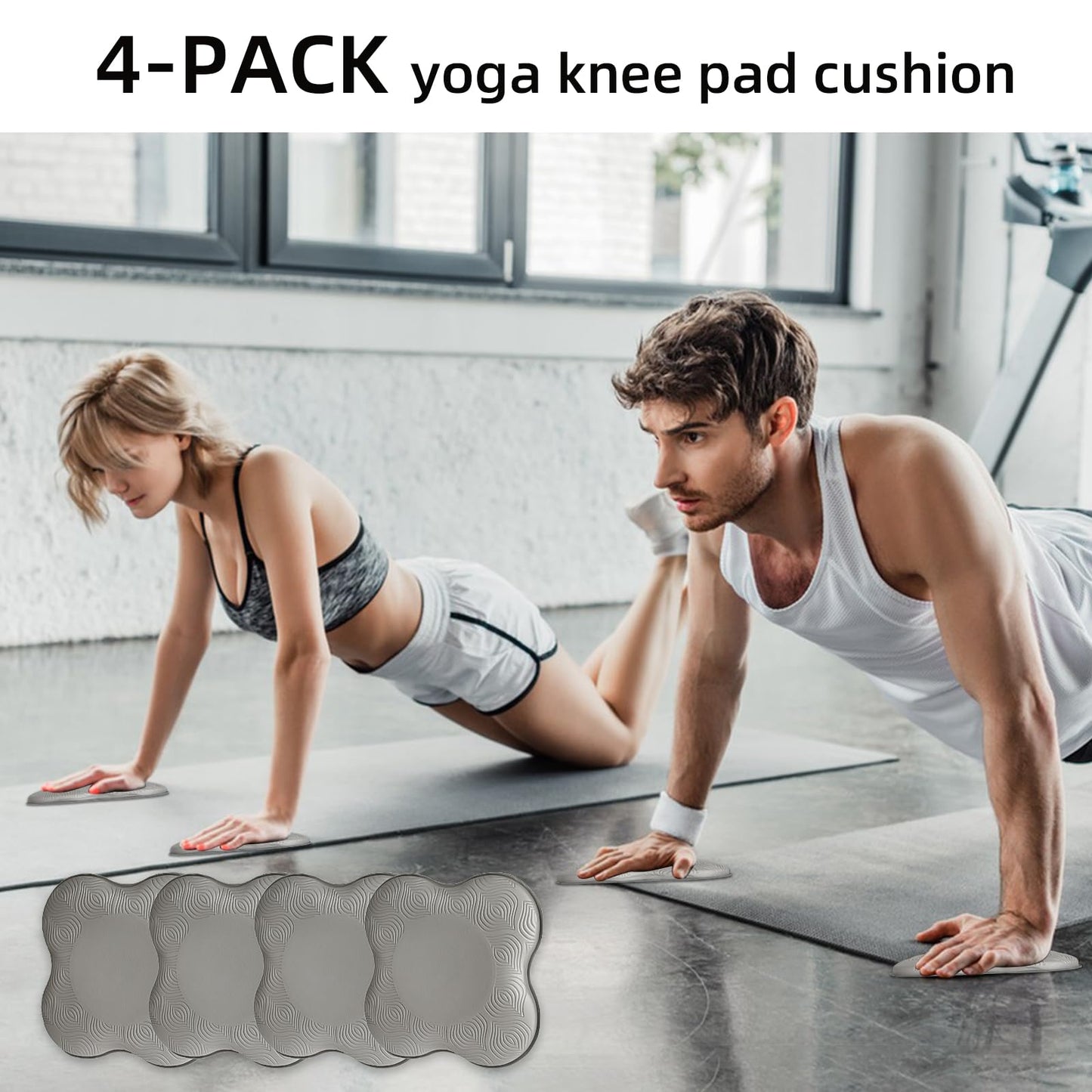 Yflingjie Yoga Knee Pads, Set of 4, Mats for Knees and Elbows, Fitness, Meditation, Kneeling, Balance, Floor, Pilates（grey)